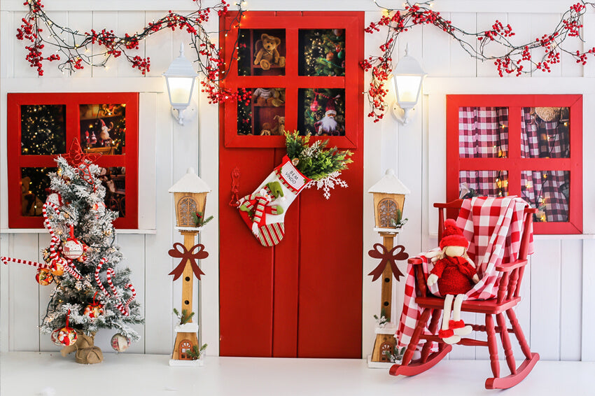 Christmas Decorated Door Backdrop for Photography M9-07