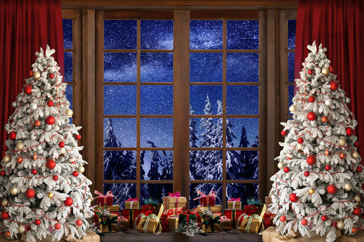 Christmas Tree Window Snowy Forest Backdrop M9-20 – Dbackdrop