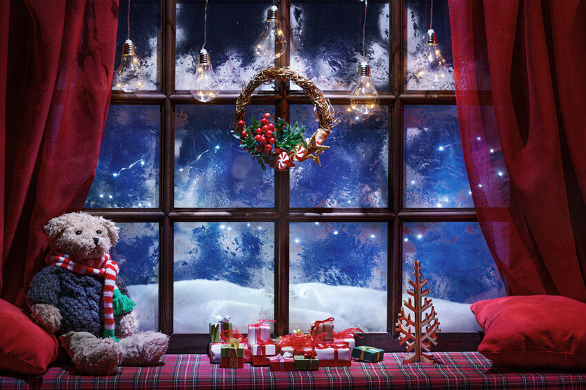 Christmas Window Winter Snow Wonderland Backdrop 