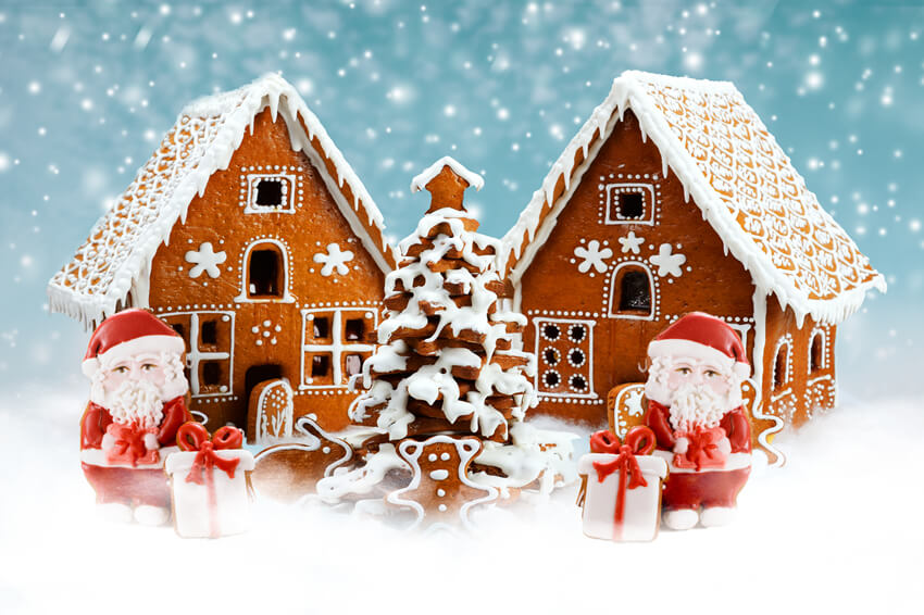 Gingerbread House Snowflake Christmas Backdrop