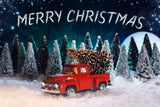 Snowy Forest Christmas Red Truck Backdrop