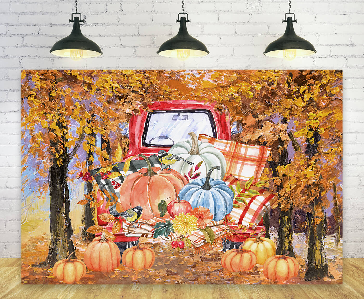 Fall Red Truck Pumpkin Thanksgiving Day Backdrop M9-29