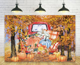 Fall Red Truck Pumpkin Thanksgiving Day Backdrop M9-29