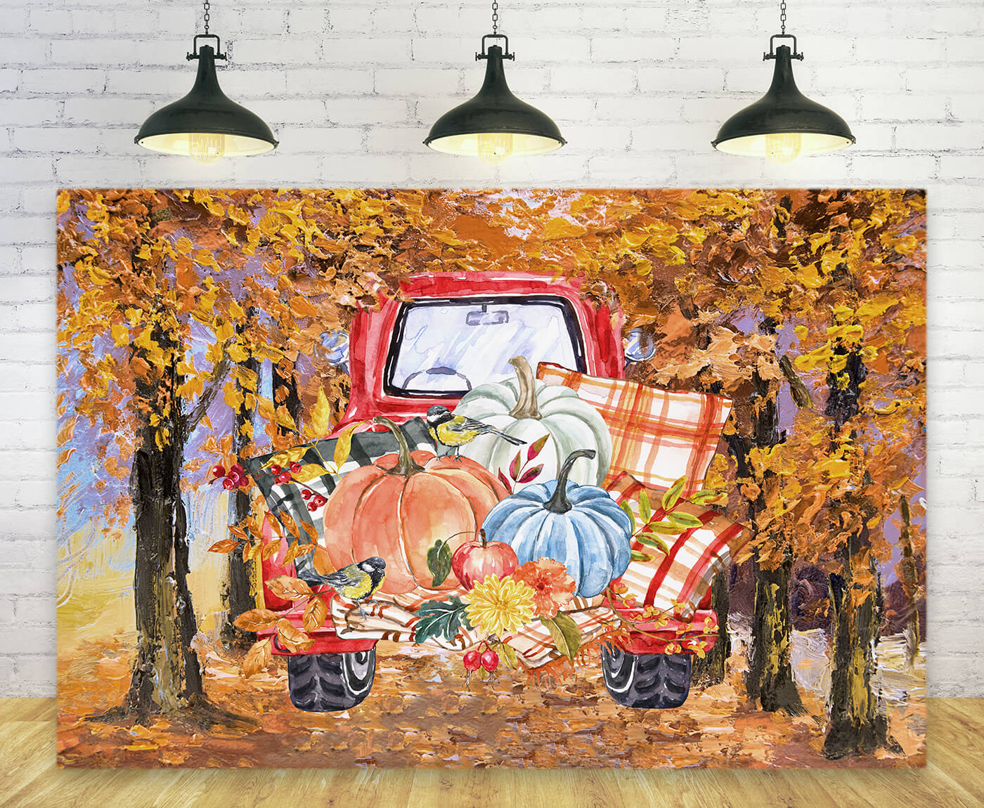 Fall Pumpkin Red Truck Thanksgiving Harvest Backdrop M9-30