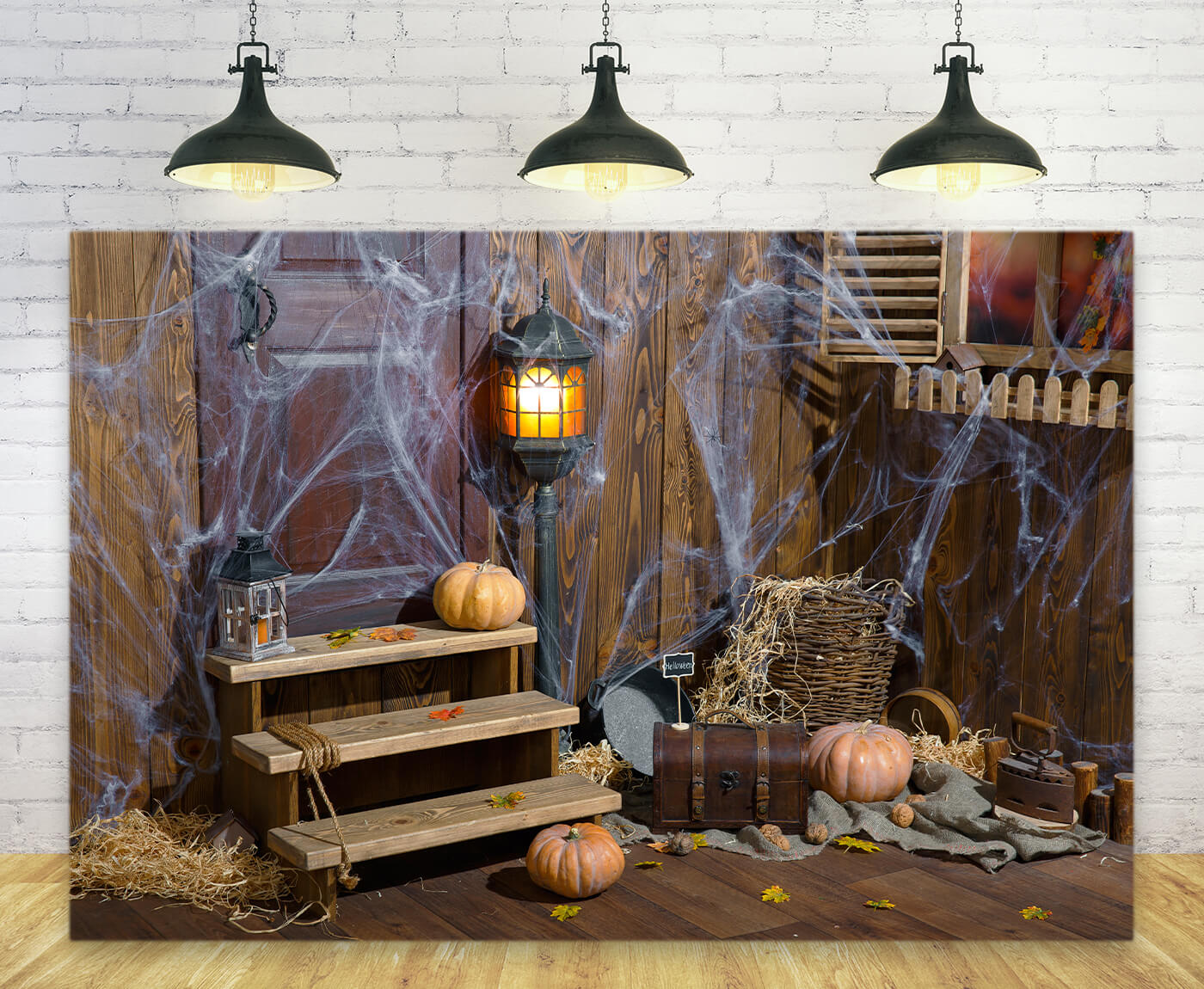 Old Wood Room Spider Web Halloween Backdrop M9-34