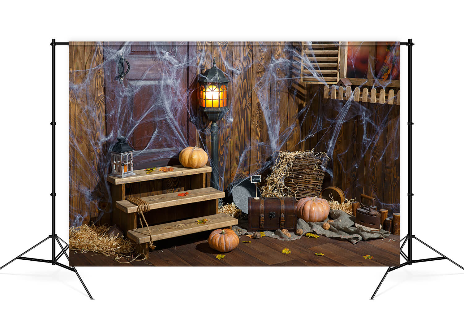 Old Wood Room Spider Web Halloween Backdrop M9-34