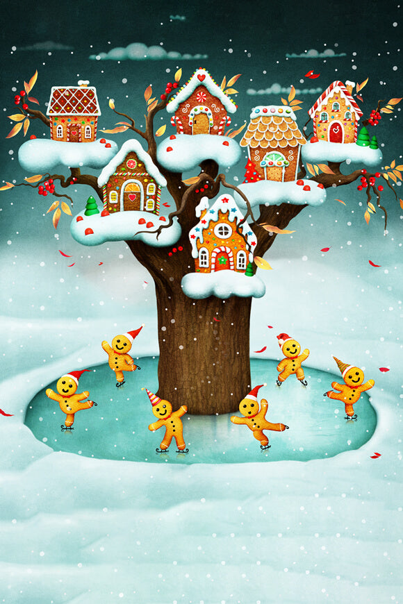 Gingerbread House Gingerbread Men Xmas Backdrop