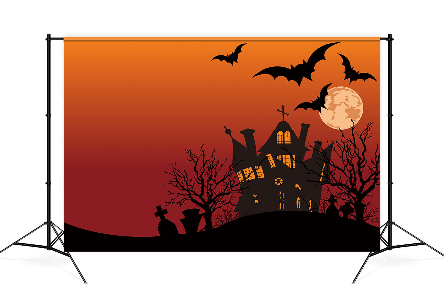 Halloween Spooky House Moon Bat Backdrop M9-44