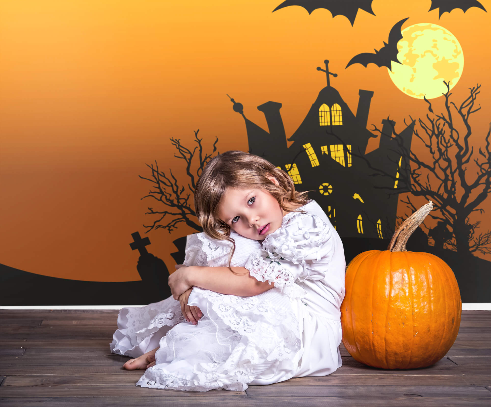 Halloween Spooky House Moon Bat Backdrop M9-44