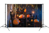 Halloween Pumpkins Lights Burning Candles Backdrop M9-48