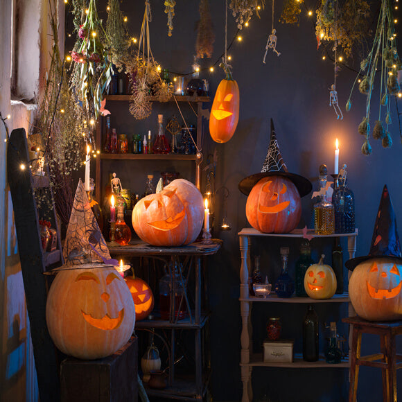 Halloween Pumpkins Lights Burning Candles Backdrop M9-48