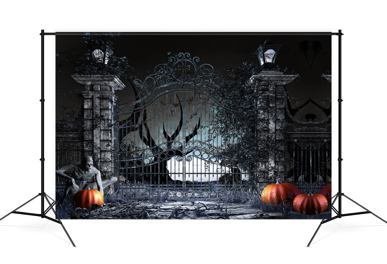 Halloween Night Spooky Gates Pumpkin Backdrop M9-53