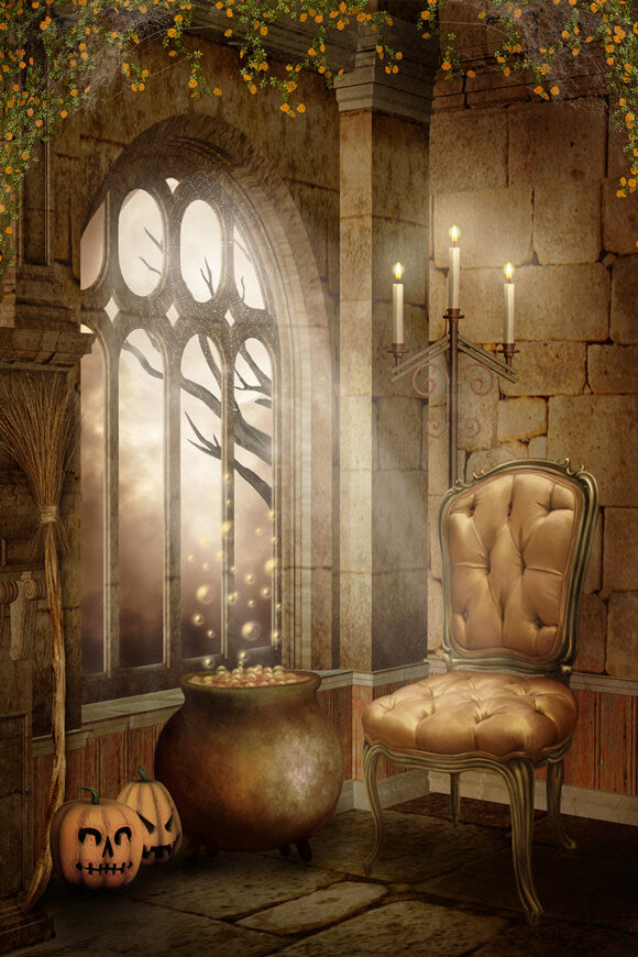 Gothic Castle Window Halloween Photography Backdrop