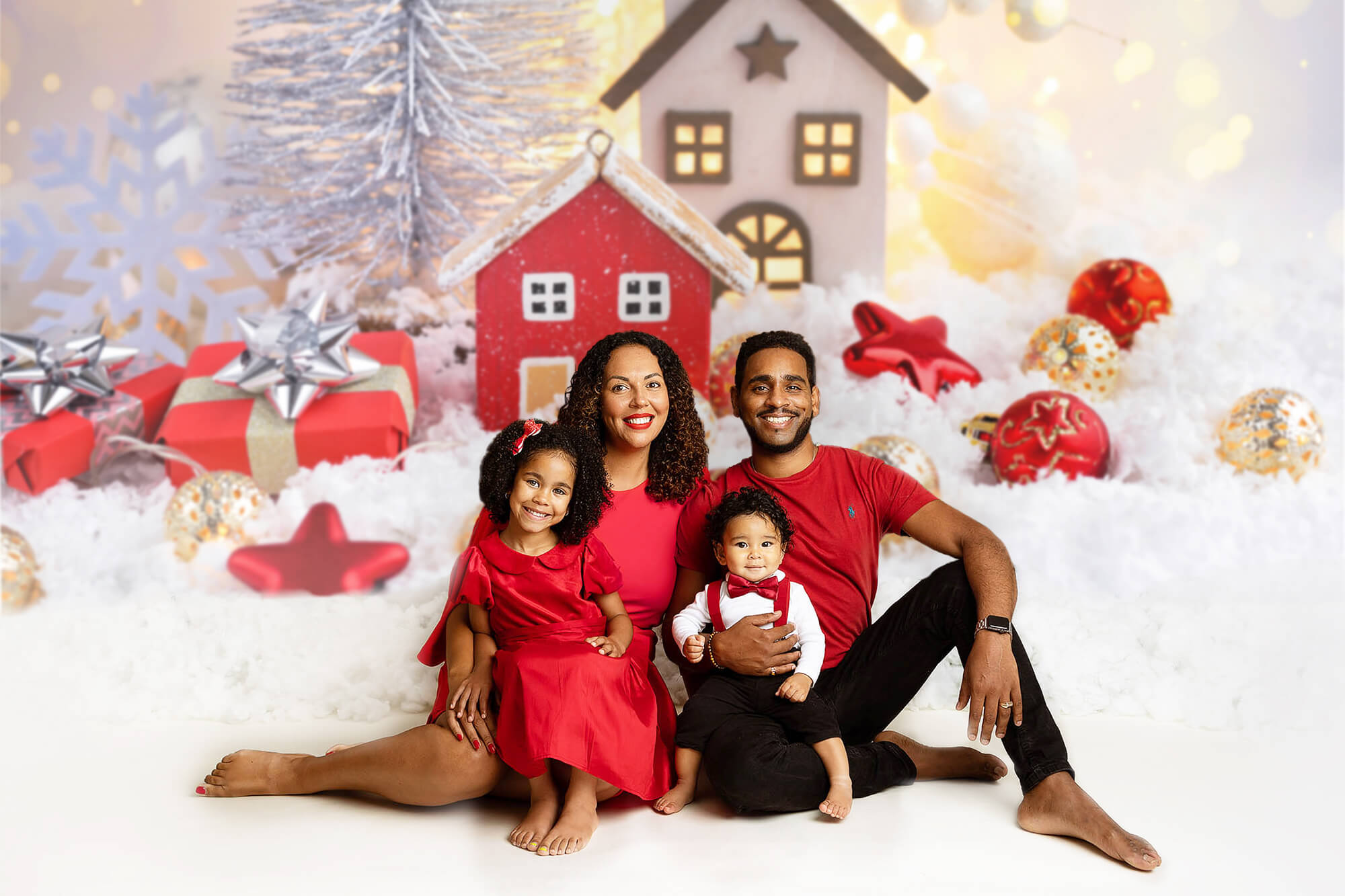 Christmas Balls Snowflake Cabin Bokeh Backdrop M9-71