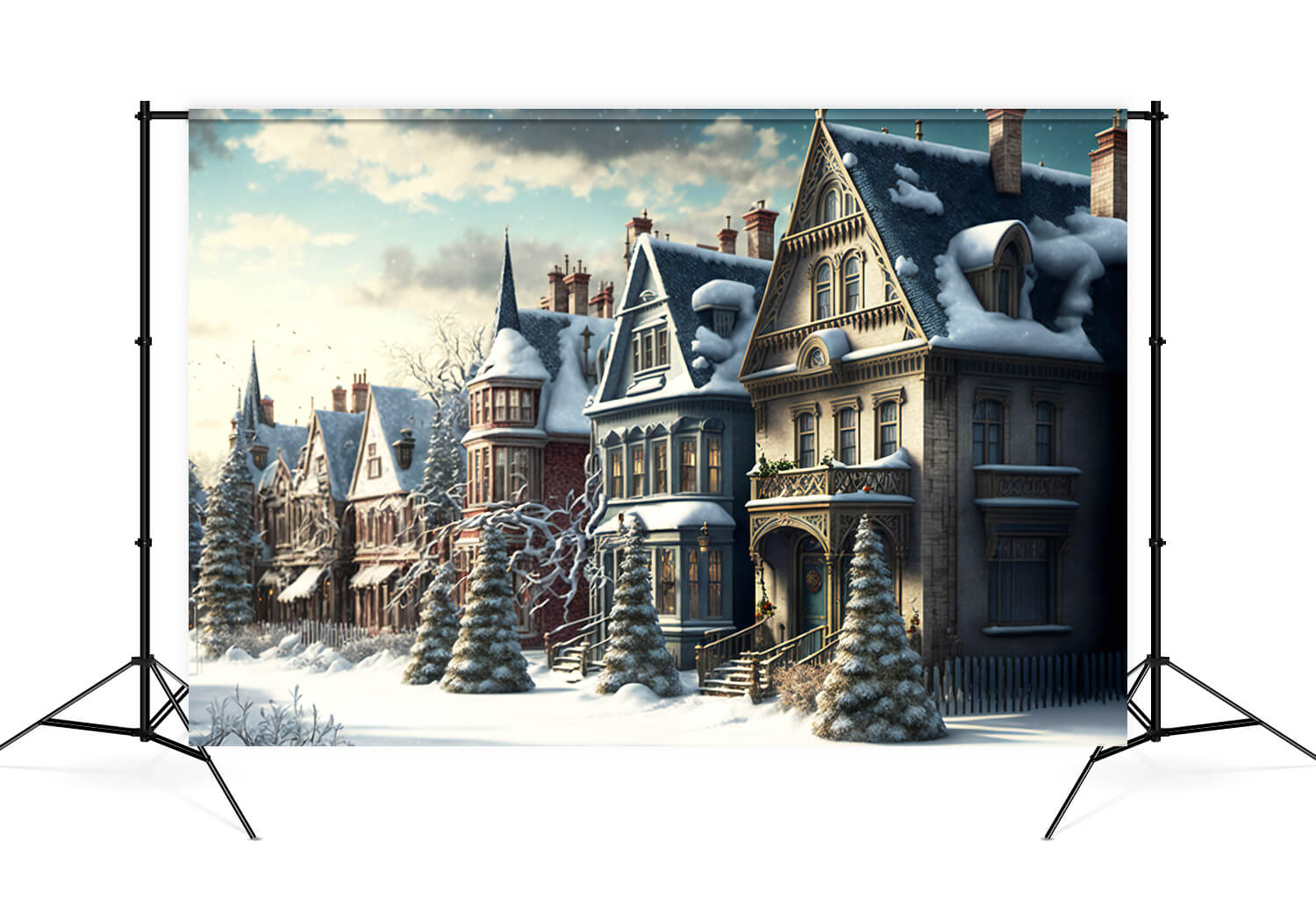 Christmas Retro Village Winter Snow Backdrop M9-76