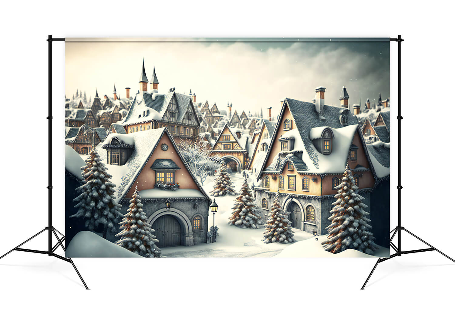 Winter Snowy Village Christmas Tree Backdrop M9-77