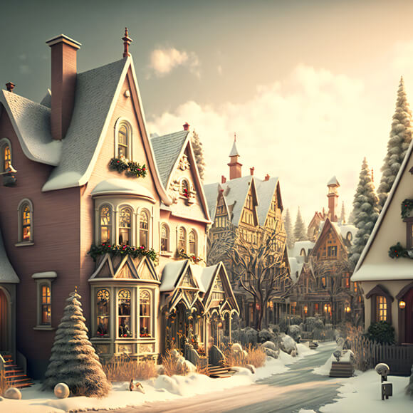 Christmas Village Winter Snow Landscape Backdrop M9-78