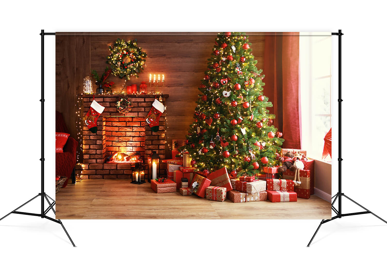 Christmas Glowing Tree Fireplace Gifts Backdrop M9-81 – Dbackdrop