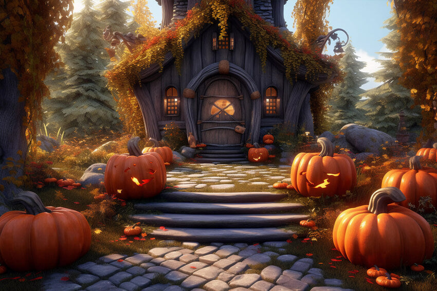 Autumn Pumpkin Cute Wooden House Backdrop