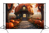 Autumn Halloween Cute Pumpkin House Backdrop M9-88