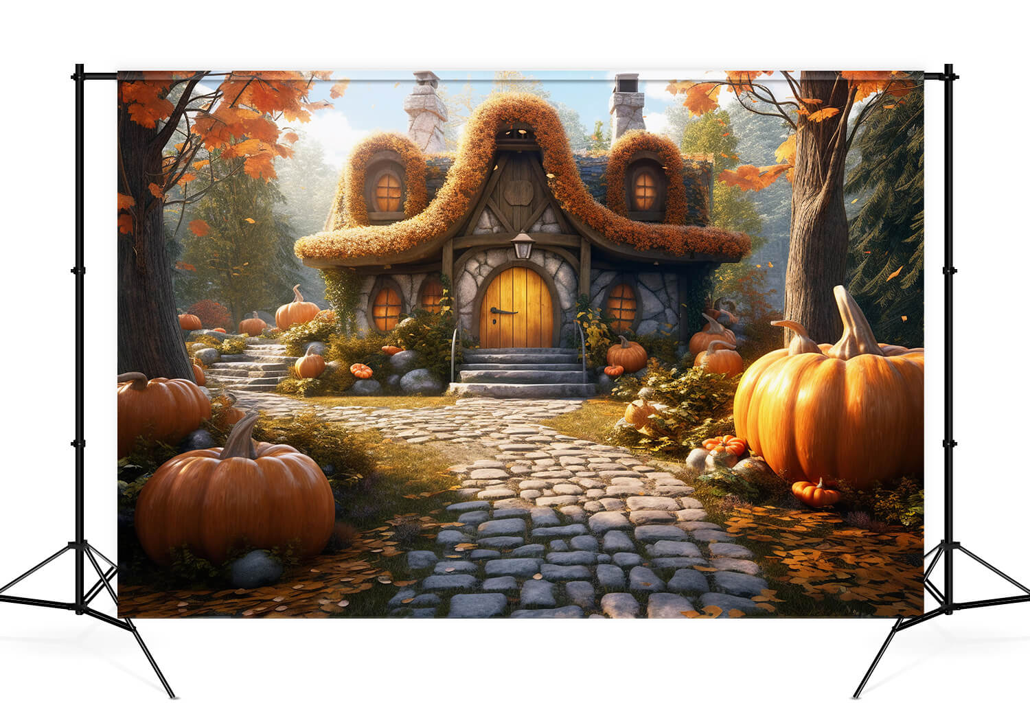 Pumpkin Cottage Autumn Photo Booth Backdrop M9-94