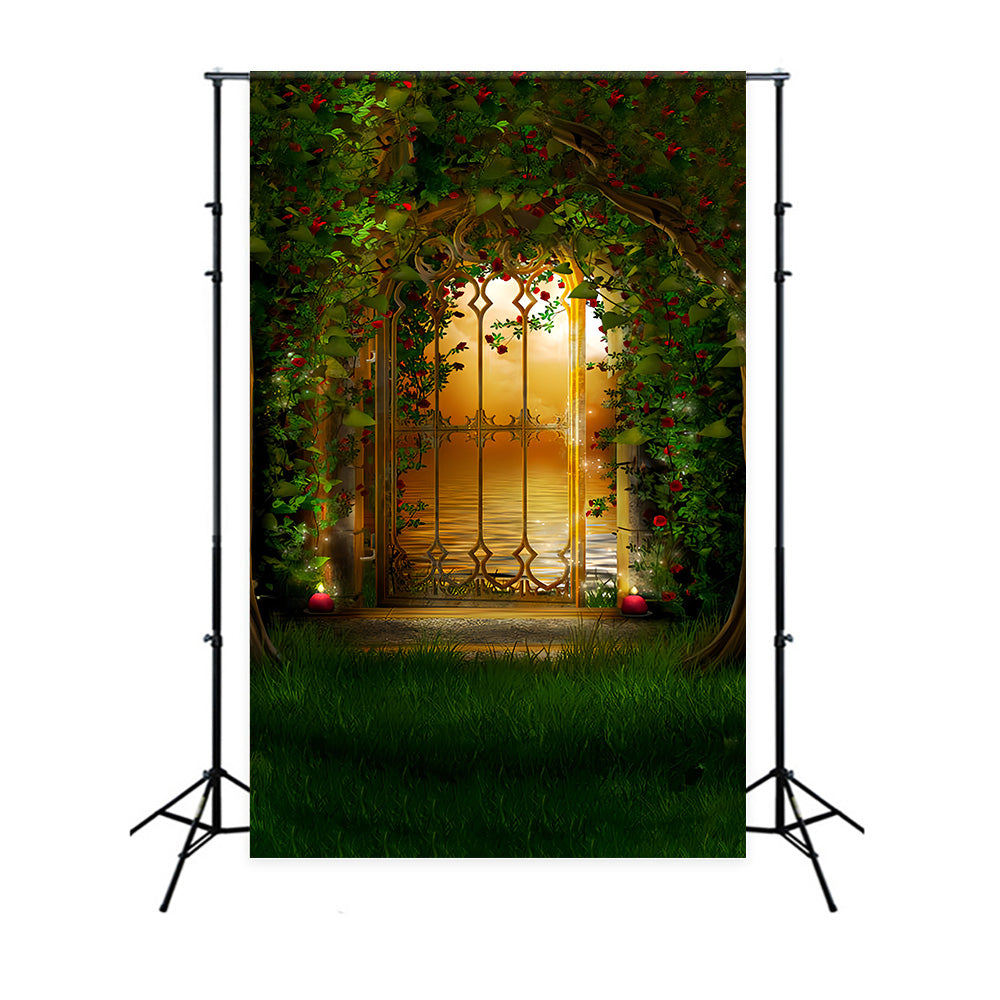 Greenery Rose Surround Vintage Metal Door Backdrop RR3-01