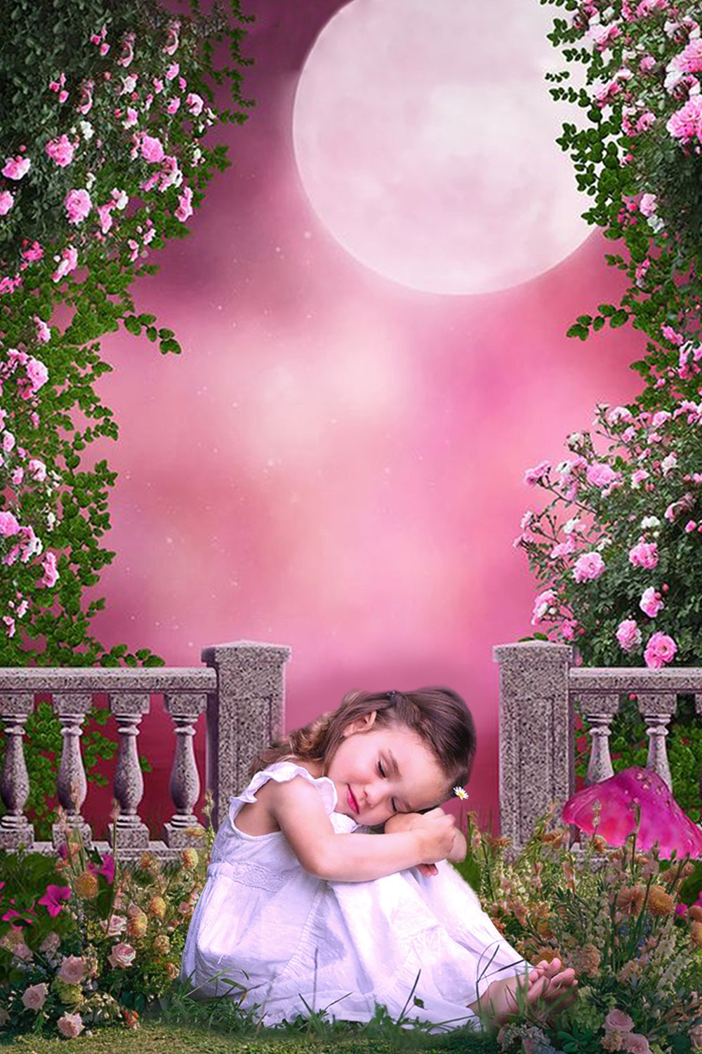 Fantasy Rose Petunia Garden Full Moon Backdrop RR3-02