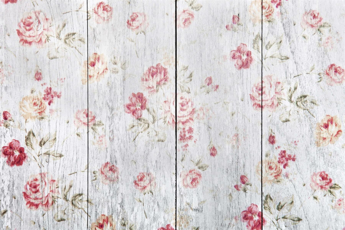 Elegant Red Floral Pattern White Wooden Rubber Floor Mat for Photography RM12-58