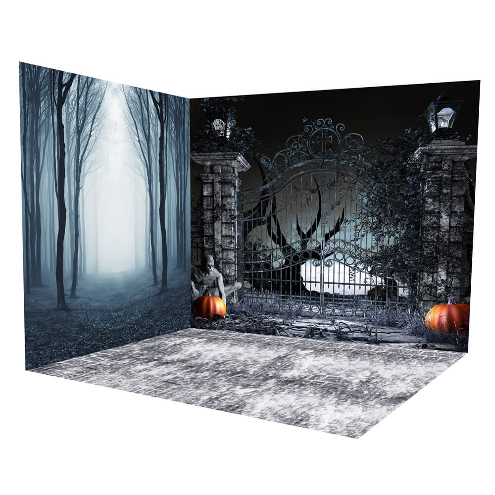 Halloween Night Spooky Gates Forest Backdrop Room Set