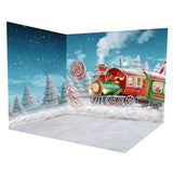 Winter Snowy Christmas Candy House Backdrop Room Set