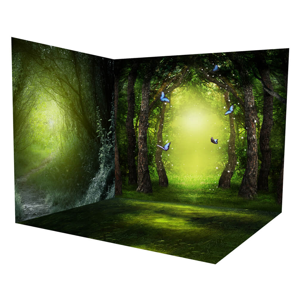 Mysterious Forest Trees Butterflies Backdrop Room Set