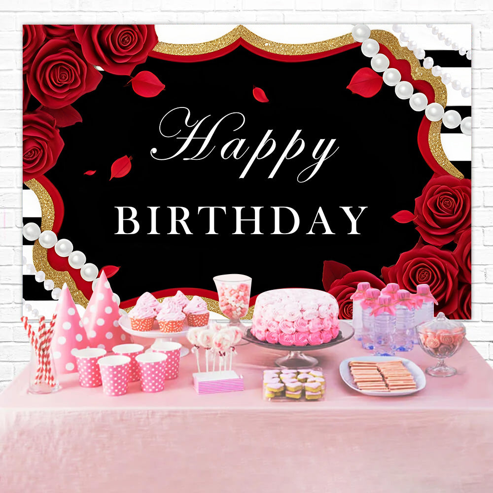 Personalized Birthday Backdrop Romantic Pearl Rose Petals Backdrop RR1-1