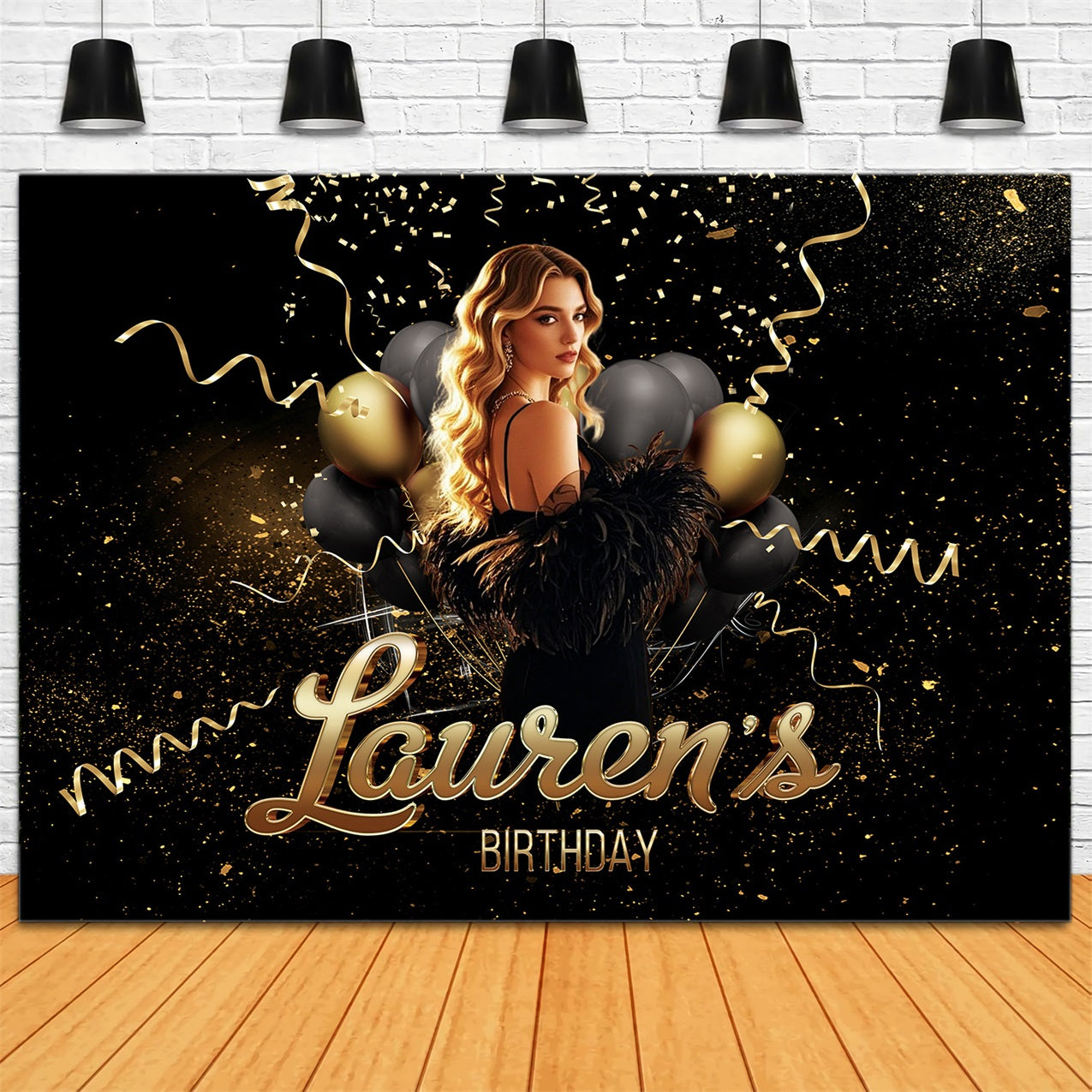 Custom Backdrop Birthday Lauren's Glitter Balloon Backdrop RR1-101