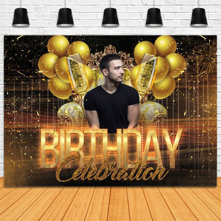 Birthday Backdrop Custom Sparkling Golden Celebration Backdrop RR1-102