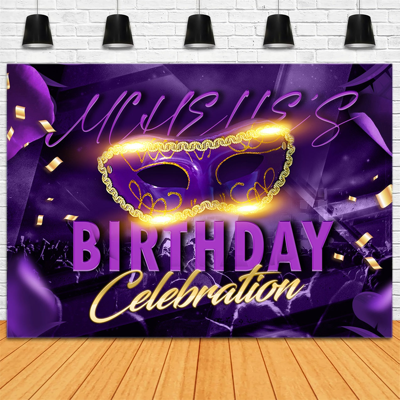 Customized Birthday Backdrops Masquerade Purple Glitter Celebration Backdrop RR1-104