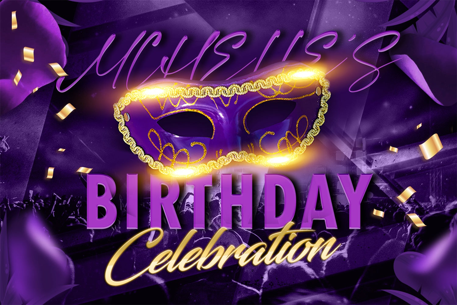 Customized Birthday Backdrops Masquerade Purple Glitter Celebration Backdrop RR1-104