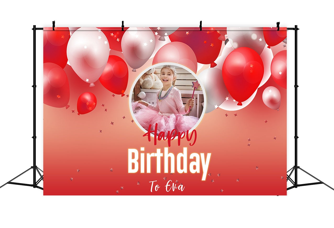 Custom Name Birthday Backdrop Red Balloon Party Backdrop RR1-105