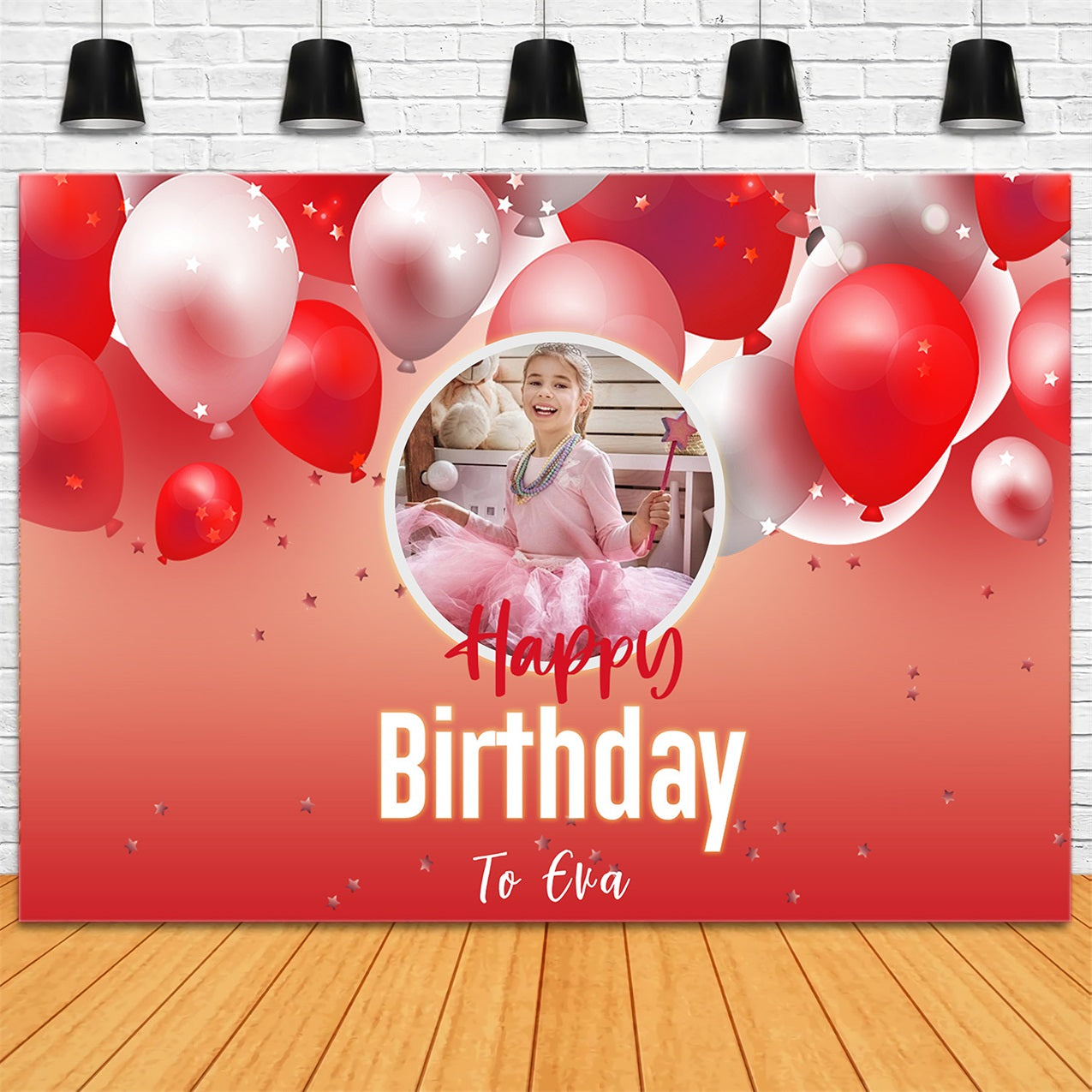 Custom Name Birthday Backdrop Red Balloon Party Backdrop RR1-105