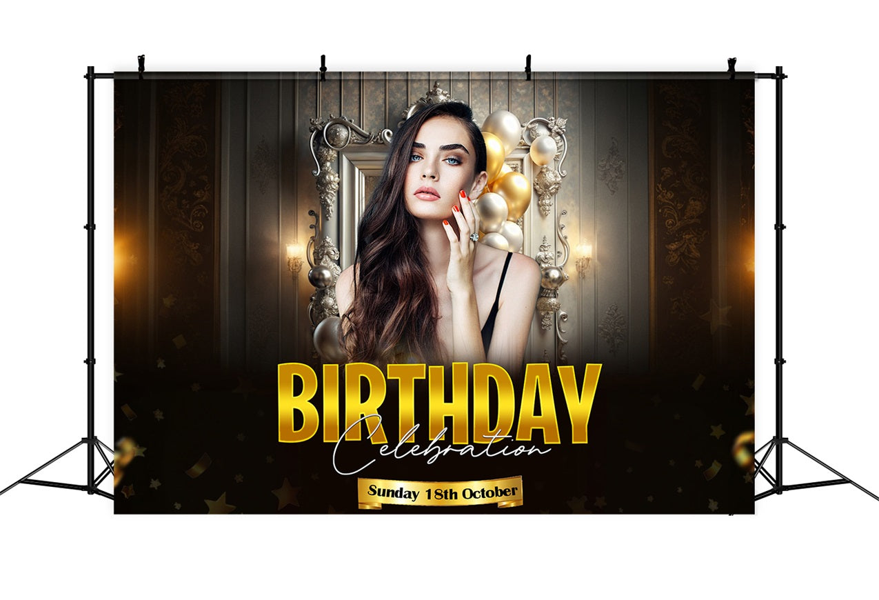 Personalized Birthday Backdrops Majestic Golden Celebration Backdrop RR1-108