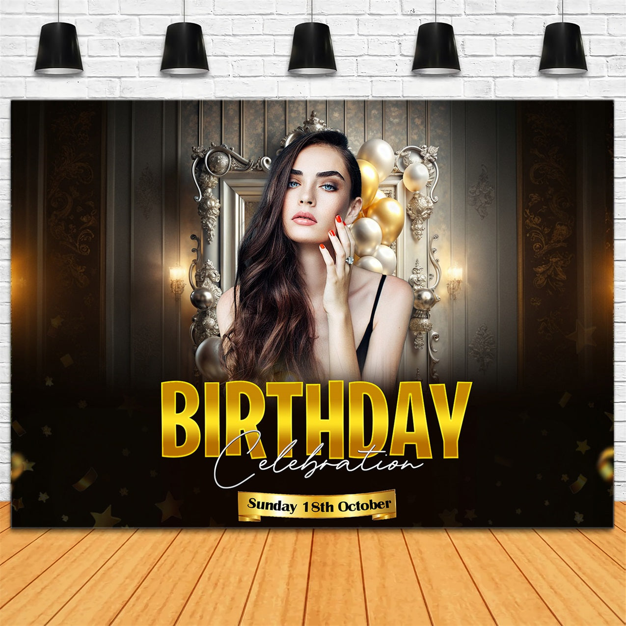 Personalized Birthday Backdrops Majestic Golden Celebration Backdrop RR1-108