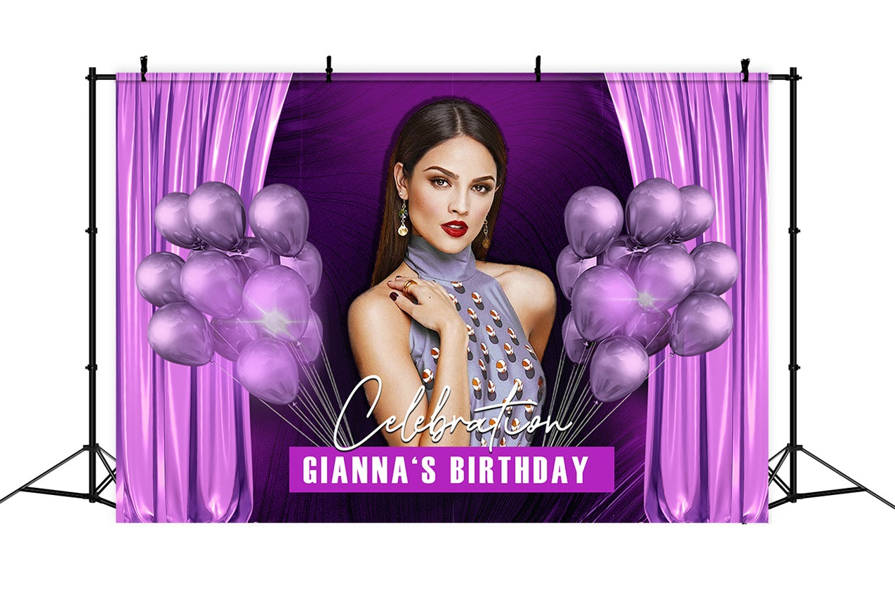 Personalized Birthday Backdrop Purple Balloon Party Design RR1-109