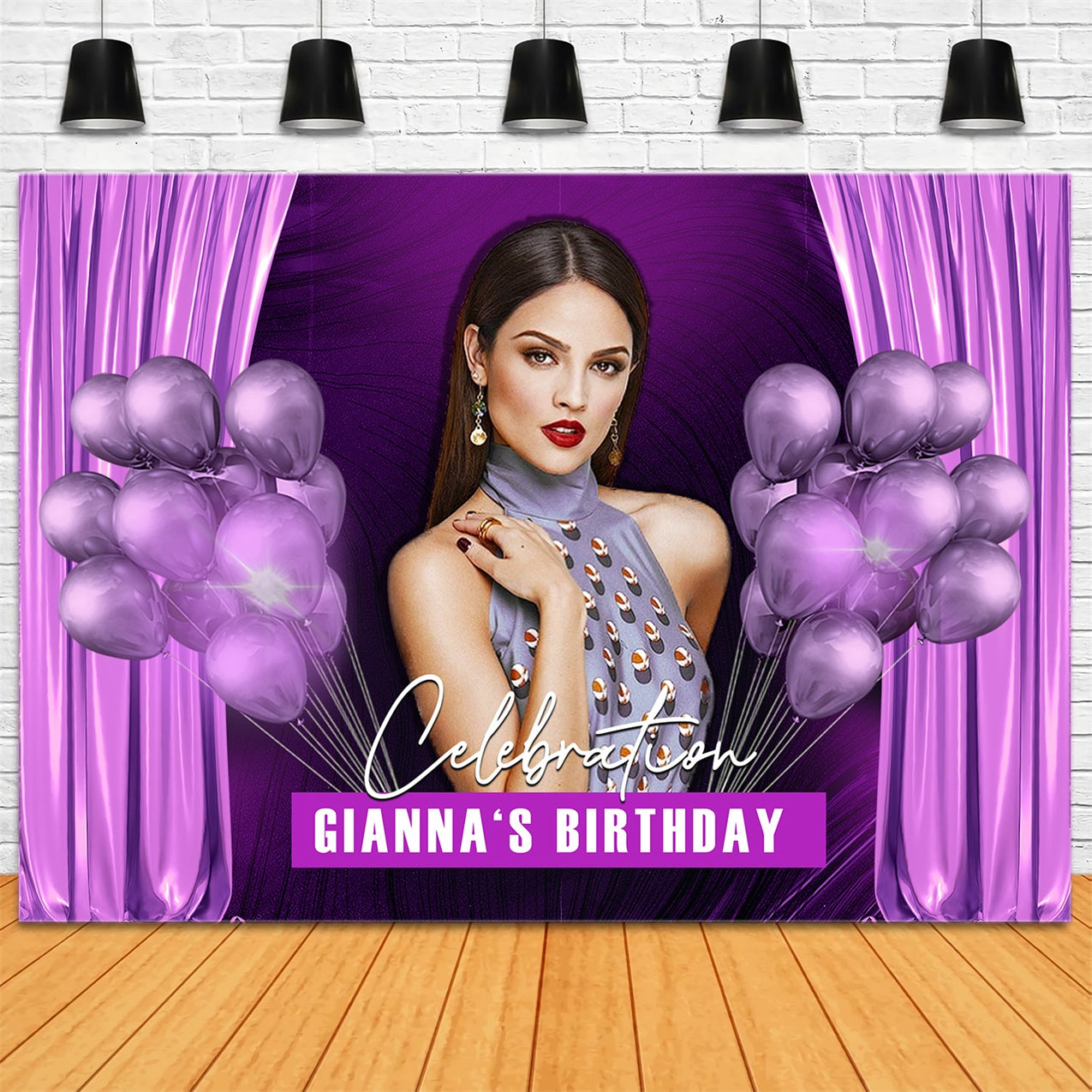 Personalized Birthday Backdrop Purple Balloon Party Design RR1-109