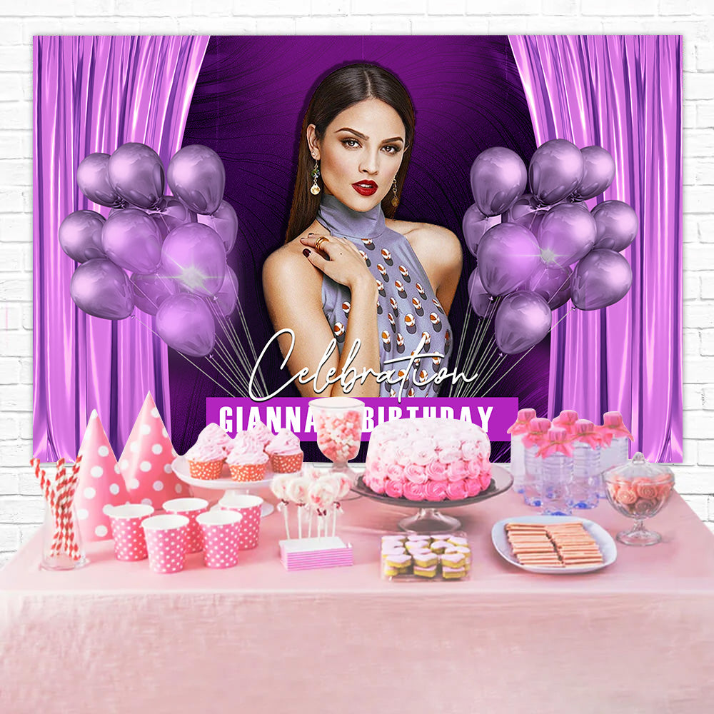 Personalized Birthday Backdrop Purple Balloon Party Design RR1-109