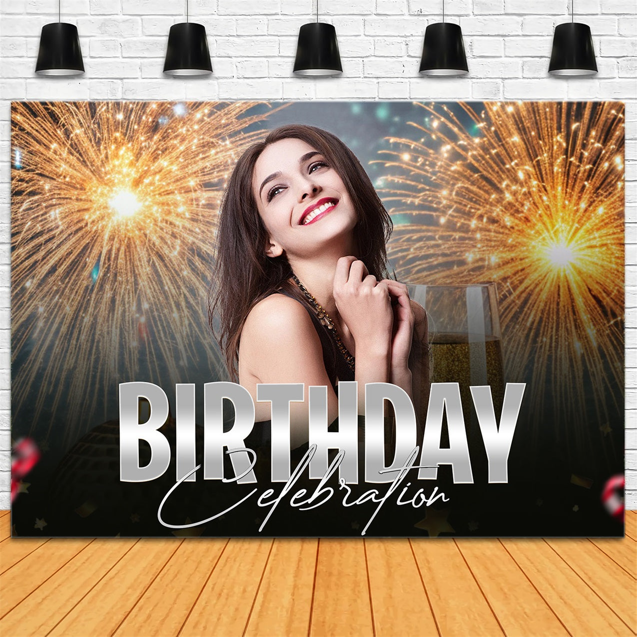 Personalized Backdrop For Birthday Night Fireworks Joy Backdrop RR1-110