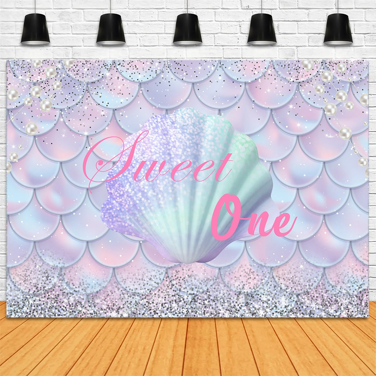 Personalized Birthday Backdrop Glittery Mermaid Tail Sweet Backdrop RR1-13