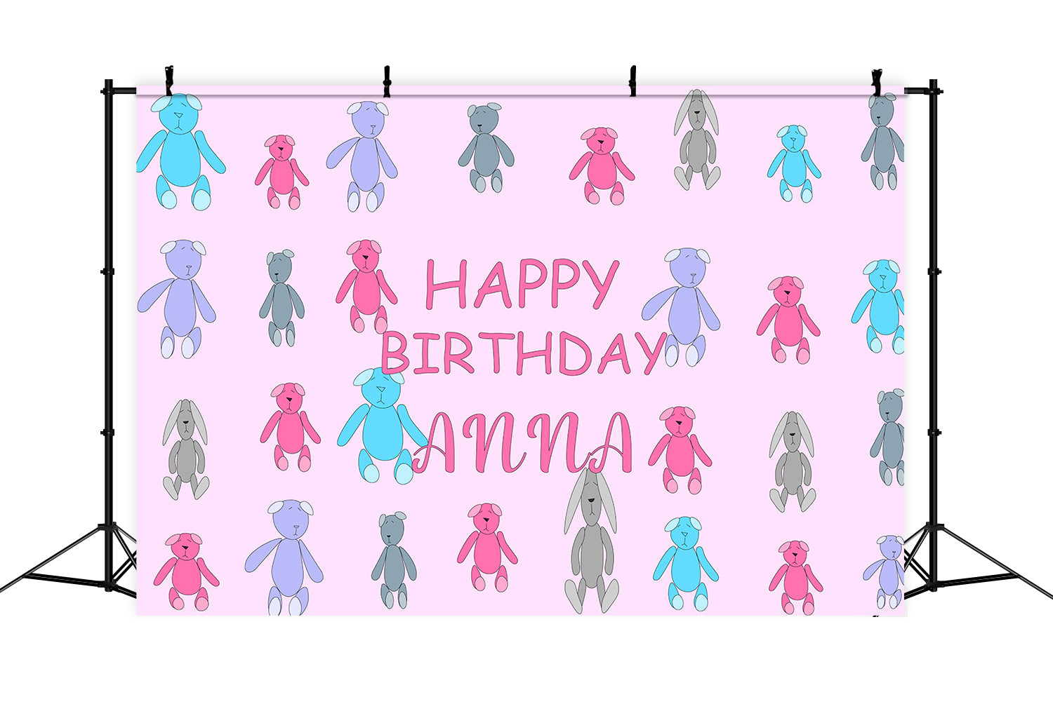 Personalized Birthday Backdrops Cute Pastel Teddy Bear Backdrop RR1-14