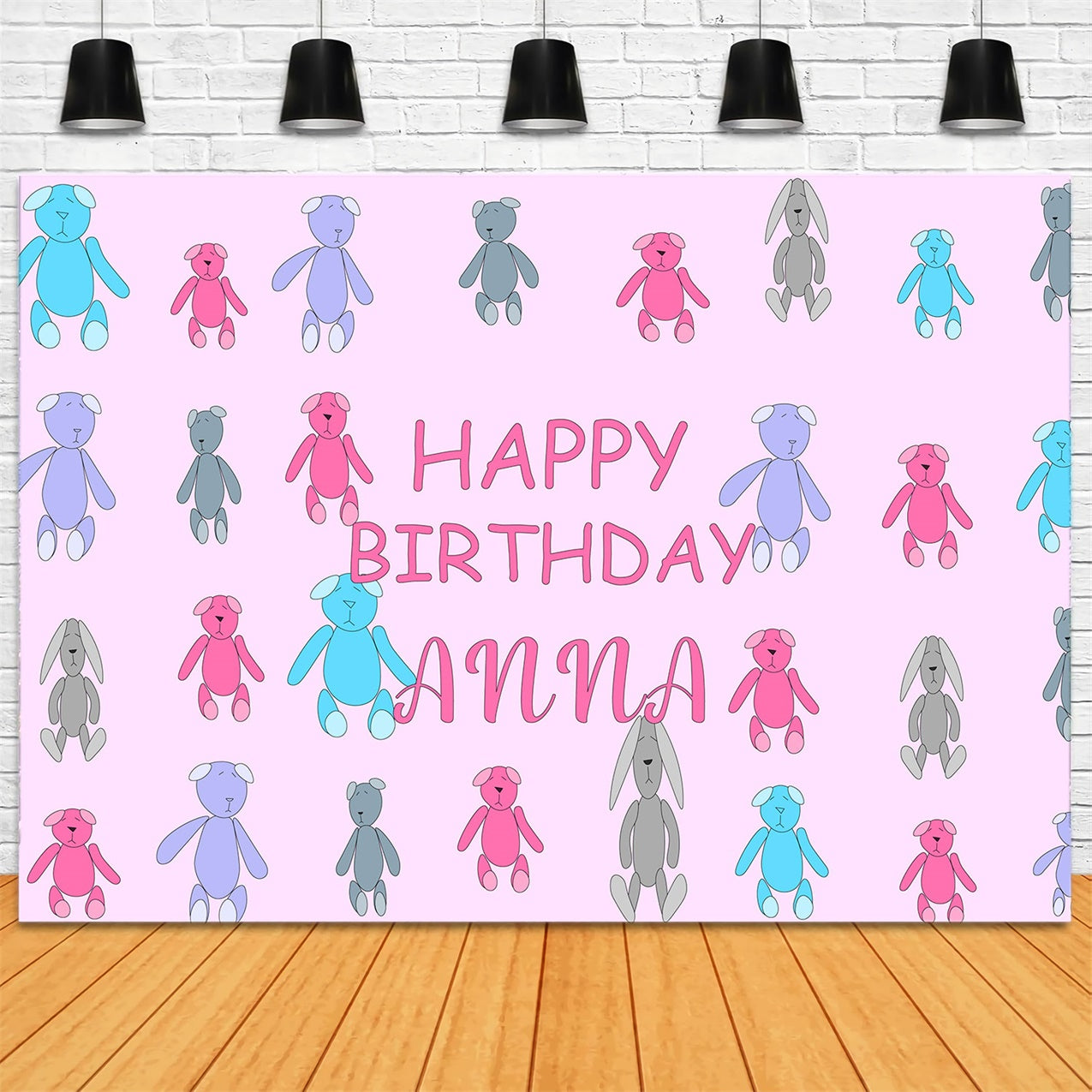 Personalized Birthday Backdrops Cute Pastel Teddy Bear Backdrop RR1-14