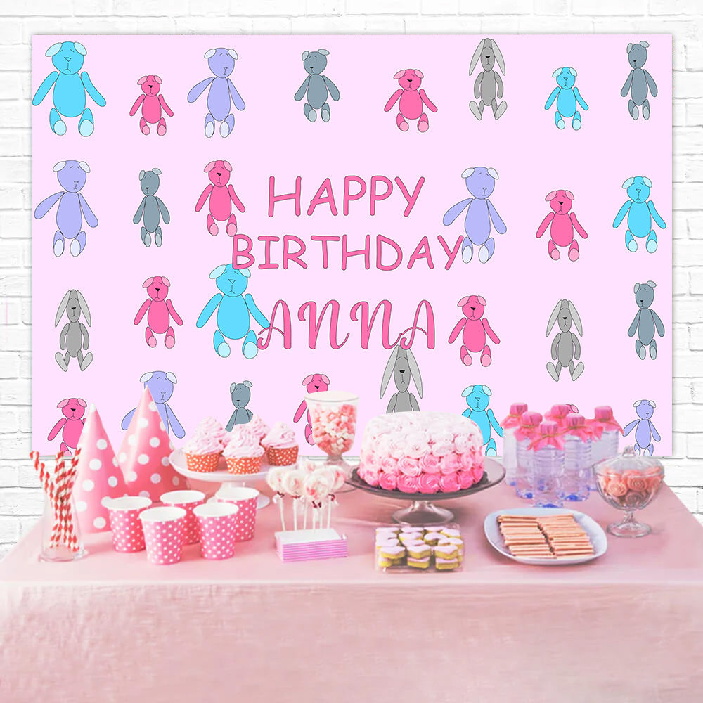 Personalized Birthday Backdrops Cute Pastel Teddy Bear Backdrop RR1-14