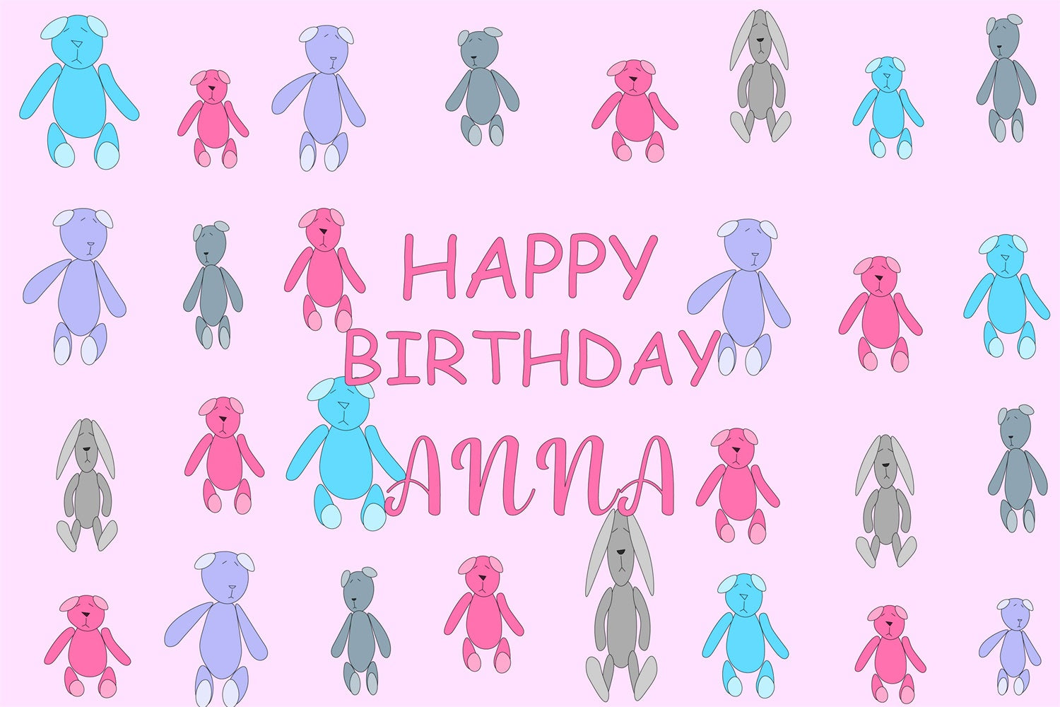 Personalized Birthday Backdrops Cute Pastel Teddy Bear Backdrop RR1-14