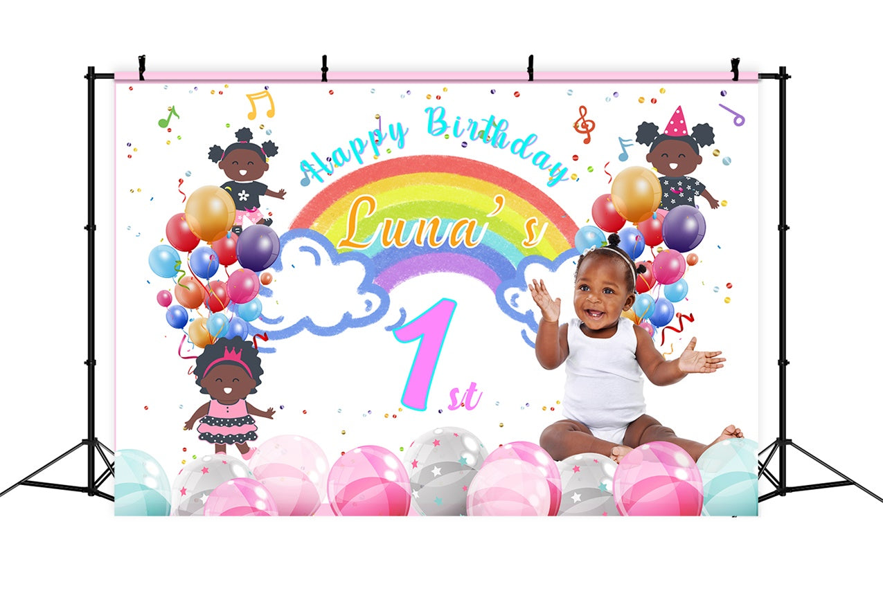 1st Birthday Backdrop Rainbow Balloons Celebration Backdrop RR1-15